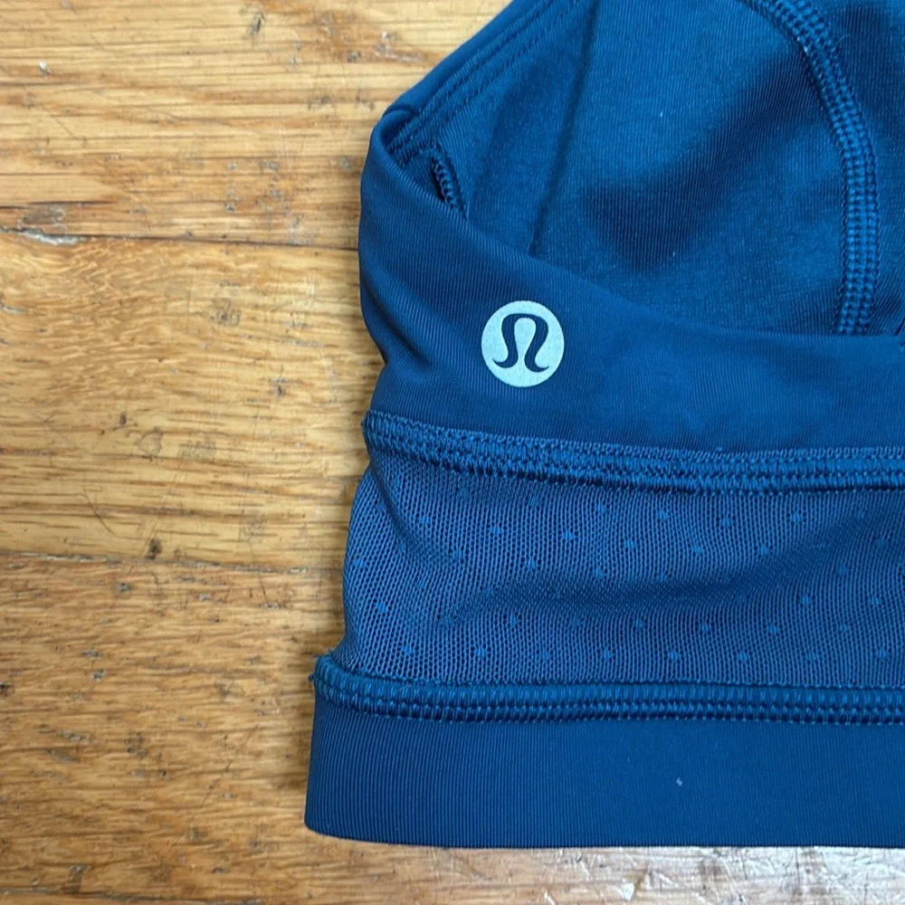 Lululemon Athletica Long Line Poseidon Teal Mesh Cross Back Sports Bra